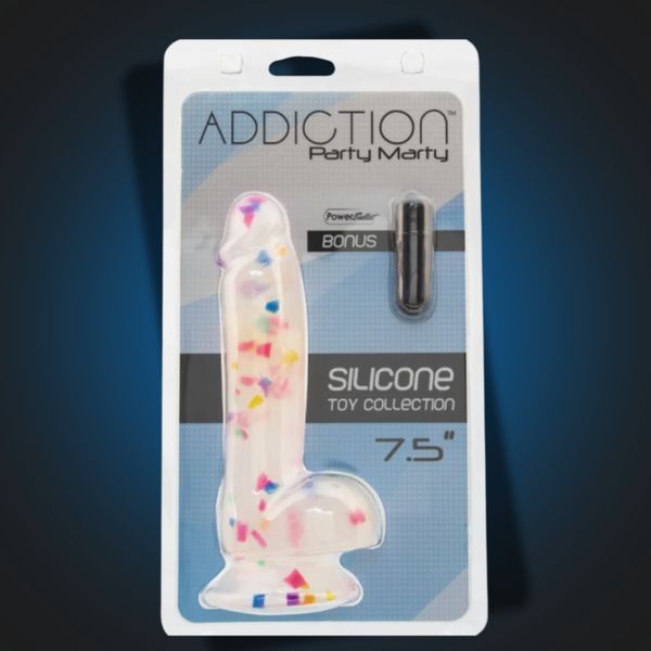 Фалоімітатор з конфетті ADDICTION - PARTY MARTY 7.5&Prime; - FROST & CONFETTI, 19 см SO4532 фото