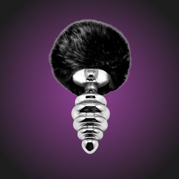 Металева анальна пробка Alive Fluffy Twist Plug Black SO6307 фото