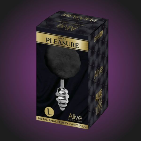 Металева анальна пробка Alive Fluffy Twist Plug Black SO6307 фото