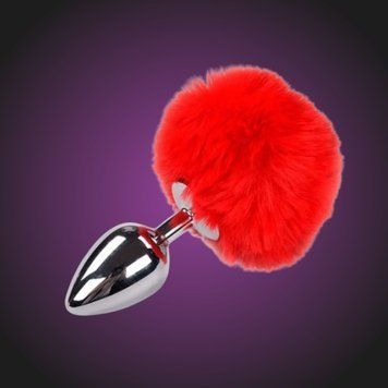 Металева анальна пробка Кролячий хвостик Alive Fluffy Plug Red SO6314 фото