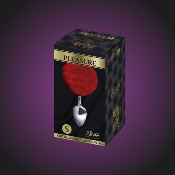 Металева анальна пробка Кролячий хвостик Alive Fluffy Plug Red SO6314 фото