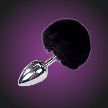Металева анальна пробка Кролячий хвостик Alive Fluffy Plug Black SO6312 фото