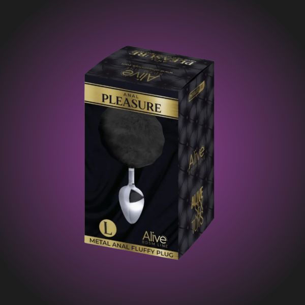 Металева анальна пробка Кролячий хвостик Alive Fluffy Plug Black SO6312 фото