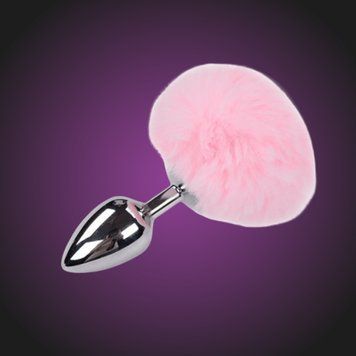 Металева анальна пробка Кролячий хвостик Alive Fluffy Plug Pink SO6313 фото