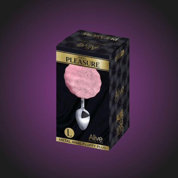 Металева анальна пробка Кролячий хвостик Alive Fluffy Plug Pink SO6313 фото