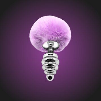 Металева анальна пробка Alive Fluffy Twist Plug Purple SO6308 фото