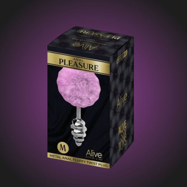Металева анальна пробка Alive Fluffy Twist Plug Purple SO6308 фото