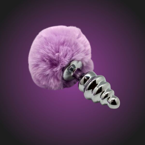 Металева анальна пробка Alive Fluffy Twist Plug Purple SO6308 фото