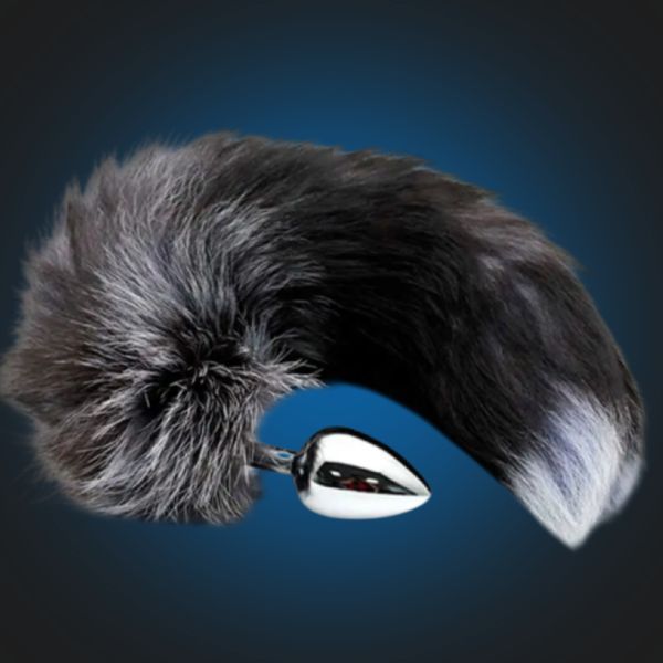 Металева анальна пробка Лисячий хвіст Alive Black And White Fox Tail SO6321 фото